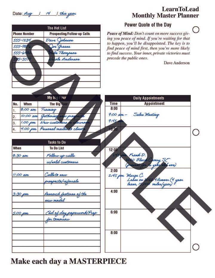 Dave Anderson's Monthly Master Planner