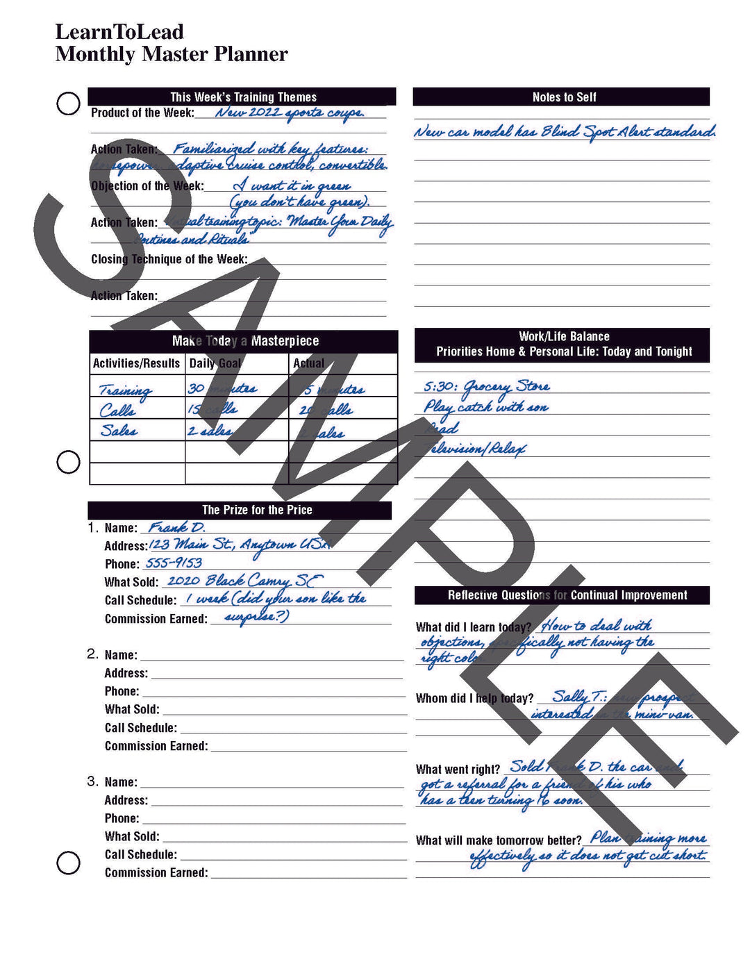 Dave Anderson's Monthly Master Planner